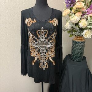 Harley-Davidson Women’s Graphic Long Sleeve Lace Detail Top Black L – Biker Chic